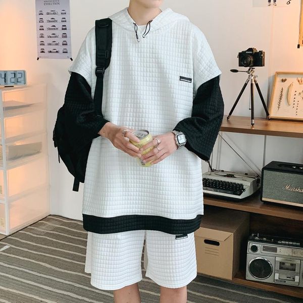 plus size 5xl- summer fake-2pieces hooded t-shirt men's sets simple patchwork color loose casual tshirt + shorts men clothing tracksui, Gray
plus size 5xl- summer fake-2pieces hooded t-shirt men's sets simple patchwork color loose casual tshirt + shorts men clothing tracksui, Gray