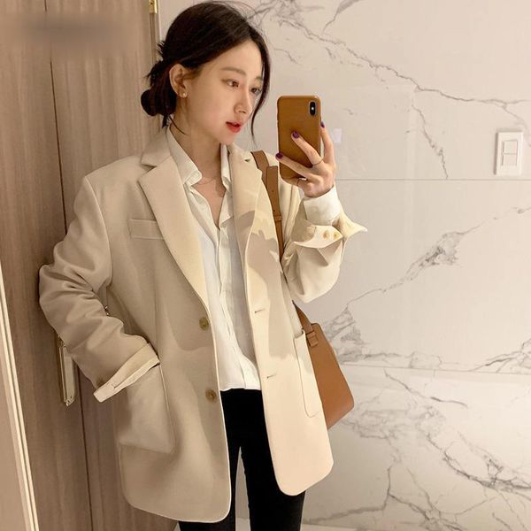 women's suits & blazers work style ol solid blazer women turn down collar long sleeve single breast coat femme spring 2021 outwear, White;black
women's suits & blazers work style ol solid blazer women turn down collar long sleeve single breast coat femme spring 2021 outwear, White;black