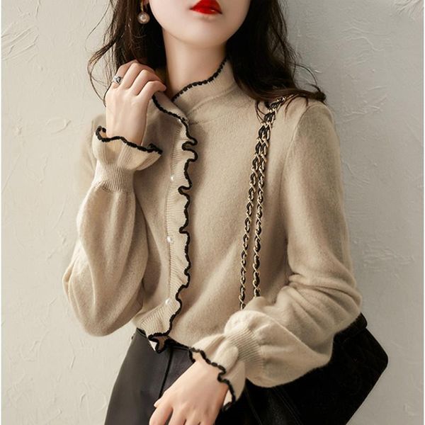 women's knits & tees agaric lace pearl button cardigan long sleeve sweater solid color in autumn 2021, White
women's knits & tees agaric lace pearl button cardigan long sleeve sweater solid color in autumn 2021, White