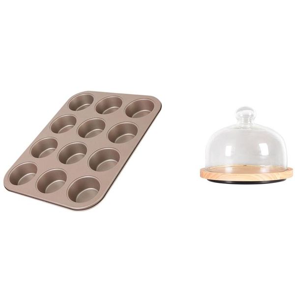 pcs 12-hole non-stick cup iron baking pan cake mould & 1 wooden plate glass cover dessert table display stand pastry tools
pcs 12-hole non-stick cup iron baking pan cake mould & 1 wooden plate glass cover dessert table display stand pastry tools