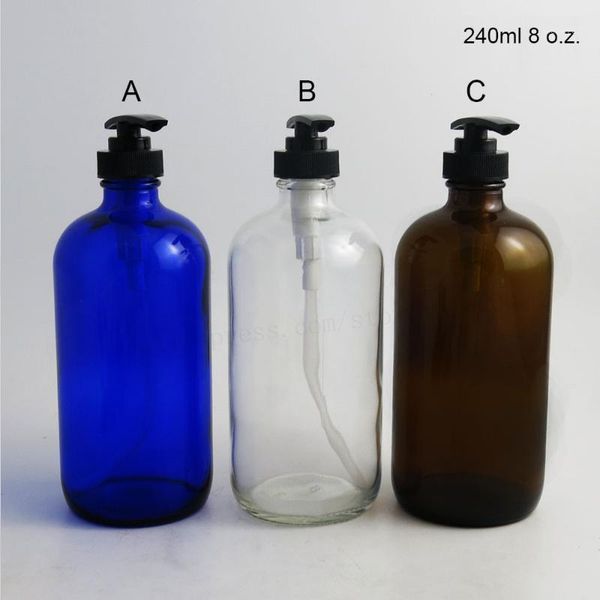 2pcs x large 8oz 240ml clear amber blue glass bottles with black plastic lotion pump 240cc boston round liquid container storage & jars
2pcs x large 8oz 240ml clear amber blue glass bottles with black plastic lotion pump 240cc boston round liquid container storage & jars