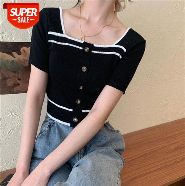 retro square neck short-sleeved sweater thin women korean style slim short bottoming #ff7i, Black
retro square neck short-sleeved sweater thin women korean style slim short bottoming #ff7i, Black