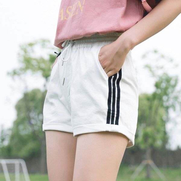 women's shorts new korean high waist elastic curled sports casual pants in summer of 2019, White;black
women's shorts new korean high waist elastic curled sports casual pants in summer of 2019, White;black