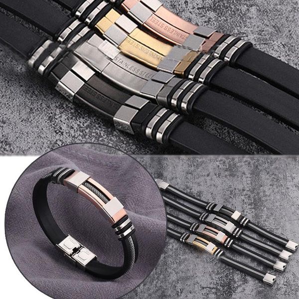 charm bracelets lnrrabc gifts 2021 stainless steel silicone black bracelet exquisite 1pc arrival allergy free, Golden;silver
charm bracelets lnrrabc gifts 2021 stainless steel silicone black bracelet exquisite 1pc arrival allergy free, Golden;silver