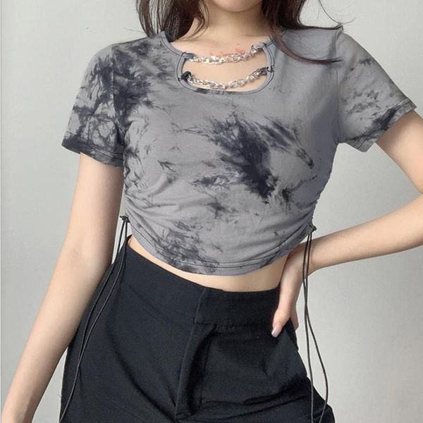 women's t-shirt 2021 women tie dye print lace-up short sleeve slim fit skinny casual o-neck fashion chic streetwear, White
women's t-shirt 2021 women tie dye print lace-up short sleeve slim fit skinny casual o-neck fashion chic streetwear, White