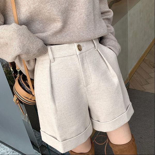autumn and winter woolen women short high waist thick wide leg korean straight casual a line s147, White;black
autumn and winter woolen women short high waist thick wide leg korean straight casual a line s147, White;black