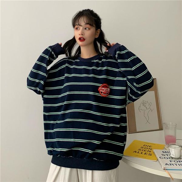 women's t-shirt spring and autumn striped casual loose long sleeve pullover thin street mid-length oversized top, White
women's t-shirt spring and autumn striped casual loose long sleeve pullover thin street mid-length oversized top, White