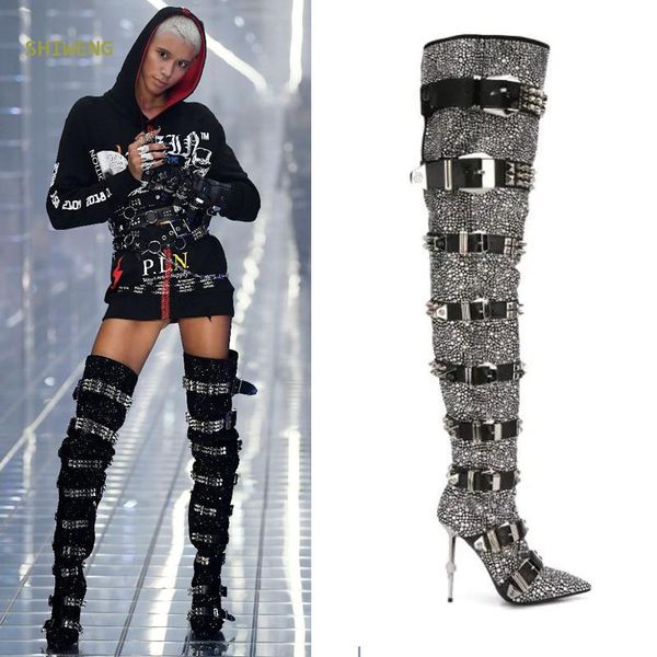 boots women blingbling crystal over the knee fashion thigh high buckle strap lady runway rivet heel shoes 2021, Black
boots women blingbling crystal over the knee fashion thigh high buckle strap lady runway rivet heel shoes 2021, Black