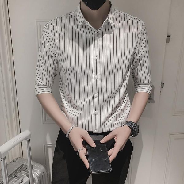 men's casual shirts 2021 summer brand striped men half sleeve slim fit shirt business formal dress social office male clothing, White;black
men's casual shirts 2021 summer brand striped men half sleeve slim fit shirt business formal dress social office male clothing, White;black