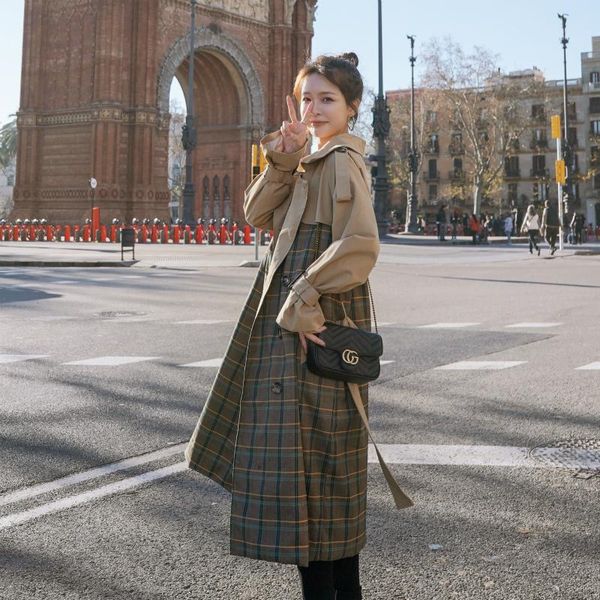 women's trench coats spring autumn women fashion korean plaid splice khaki long coat lady elegant loose belted windbreaker outerwear c2, Tan;black
women's trench coats spring autumn women fashion korean plaid splice khaki long coat lady elegant loose belted windbreaker outerwear c2, Tan;black