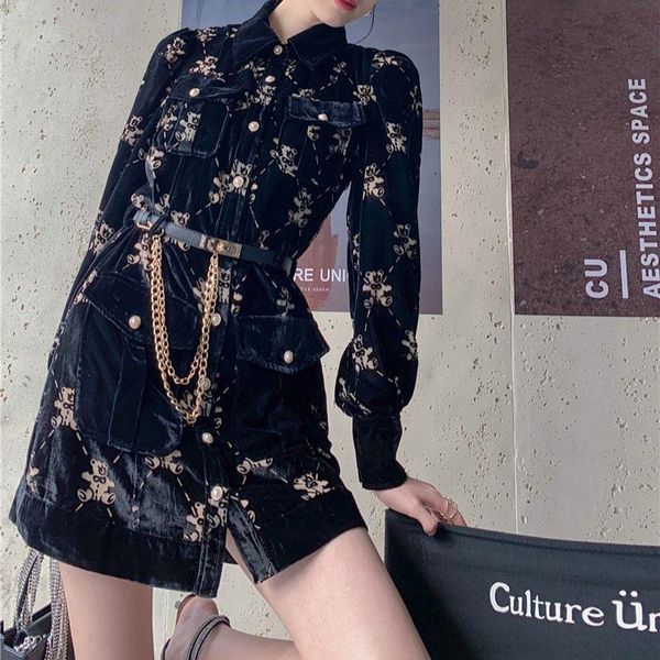 casual dresses bear print gothic women's dress vintage pocket single-breasted belt lapel long sleeve black harajuku kawaii short spring, Black;gray
casual dresses bear print gothic women's dress vintage pocket single-breasted belt lapel long sleeve black harajuku kawaii short spring, Black;gray