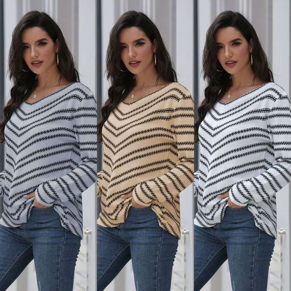 women's sweaters 2021 sweater autumn winter v-neck loose long striped slim knit, White;black
women's sweaters 2021 sweater autumn winter v-neck loose long striped slim knit, White;black