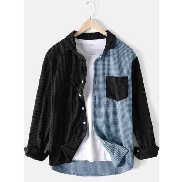 men's casual shirts japan style patchwork men 2021 spring autumn fashion brand vintage slim fit corduroy shirt male loose streetwear, White;black
men's casual shirts japan style patchwork men 2021 spring autumn fashion brand vintage slim fit corduroy shirt male loose streetwear, White;black