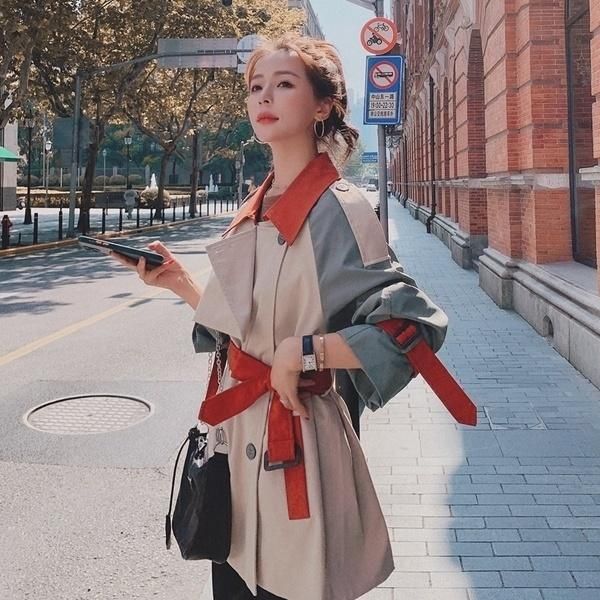 women's trench coats color contrast patchwork coat mid-length 2021 spring and autumn clothing, Tan;black
women's trench coats color contrast patchwork coat mid-length 2021 spring and autumn clothing, Tan;black