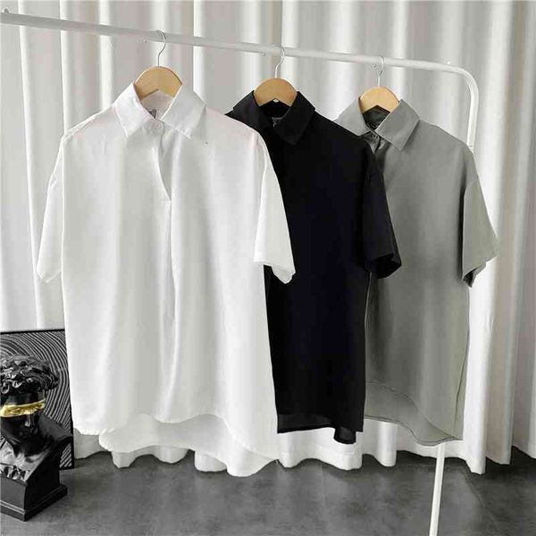 men's casual shirts summer short sleeve fashion green black white men korean loose pullover mens dress -3xl xwl9, White;black
men's casual shirts summer short sleeve fashion green black white men korean loose pullover mens dress -3xl xwl9, White;black