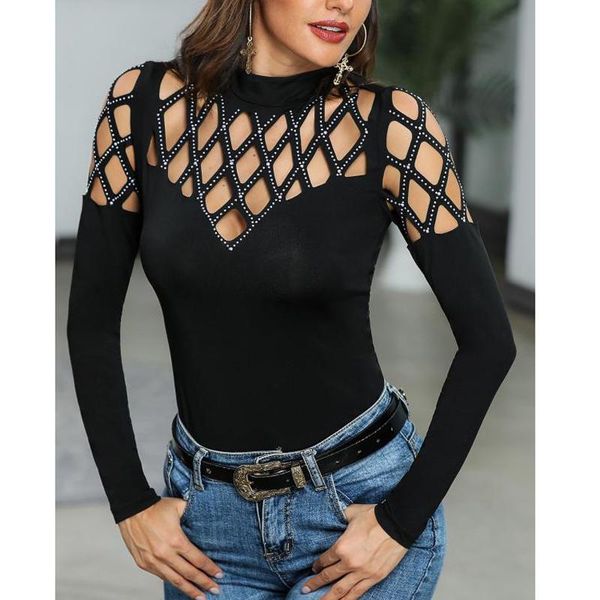 women's t-shirt women diamond hollow out cold shoulder t shirt slim fit ladies rhinestone long sleeve tee 2021, White
women's t-shirt women diamond hollow out cold shoulder t shirt slim fit ladies rhinestone long sleeve tee 2021, White