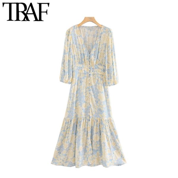 women elegant fashion floral print ruffled midi dress vintage v neck three quarter sleeve female dresses vestidos 210507, Black;gray
women elegant fashion floral print ruffled midi dress vintage v neck three quarter sleeve female dresses vestidos 210507, Black;gray