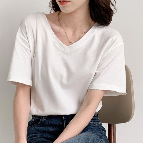 women's t-shirt hzirip 2021 ol brief solid short-sleeved all-match cotton girls casual gentle v-neck summer loose femme t-shirts, White
women's t-shirt hzirip 2021 ol brief solid short-sleeved all-match cotton girls casual gentle v-neck summer loose femme t-shirts, White