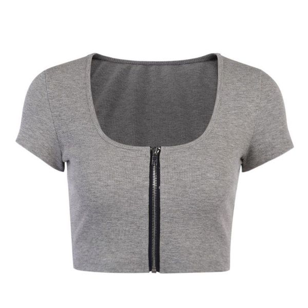 women's t-shirt women summer short sleeve gray zipper front cardigan crop ribbed knitted bodycon fit square neck casual, White
women's t-shirt women summer short sleeve gray zipper front cardigan crop ribbed knitted bodycon fit square neck casual, White