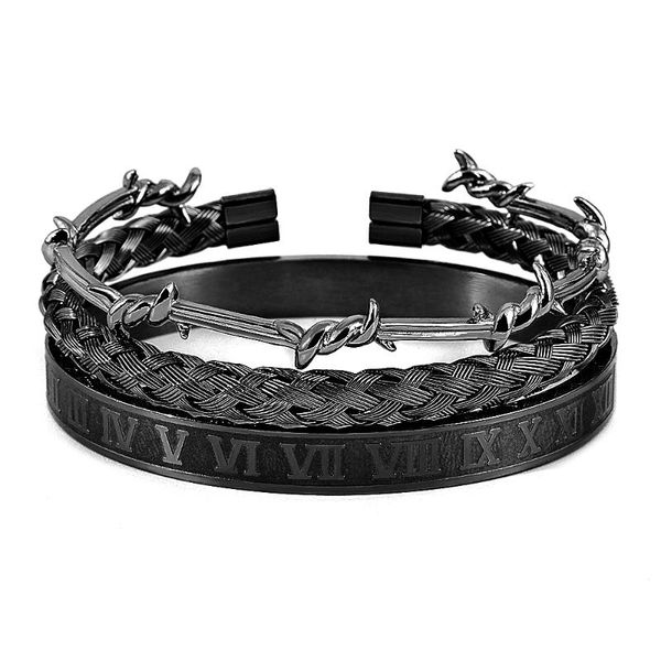 bangle 2021 model 3pcs/set punk roman bangles set stainless steel cable wire weave cuff bracelets for men jeweley, Black
bangle 2021 model 3pcs/set punk roman bangles set stainless steel cable wire weave cuff bracelets for men jeweley, Black