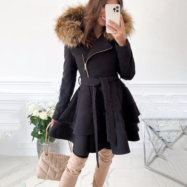 women's wool & blends yana fashion solid tie belt slim coats women elegant hooded mid length jackets zipper closure skirt ladies, Black
women's wool & blends yana fashion solid tie belt slim coats women elegant hooded mid length jackets zipper closure skirt ladies, Black