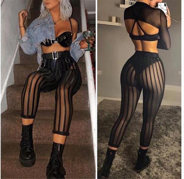 girls mesh striped seamless see womens leggings through pencil pants slim fit trousers for party street club wear, Black
girls mesh striped seamless see womens leggings through pencil pants slim fit trousers for party street club wear, Black