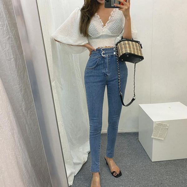 summer korean version of the women jeans retro high waist elastic tight fitting cropped pants drop, Blue
summer korean version of the women jeans retro high waist elastic tight fitting cropped pants drop, Blue