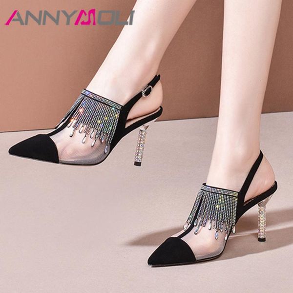 dress shoes annymoli kid suede high heel women crystal tassel slingbacks pumps pointed toe cutouts thin footwear lady summer 40, Black
dress shoes annymoli kid suede high heel women crystal tassel slingbacks pumps pointed toe cutouts thin footwear lady summer 40, Black
