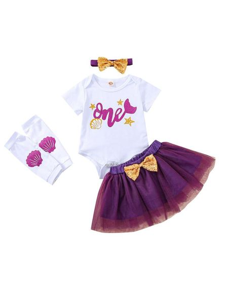 girl's four piece suit, born's short sleeve romper mesh skirt shell printed leg warmer hair band for baby clothing sets, White
girl's four piece suit, born's short sleeve romper mesh skirt shell printed leg warmer hair band for baby clothing sets, White