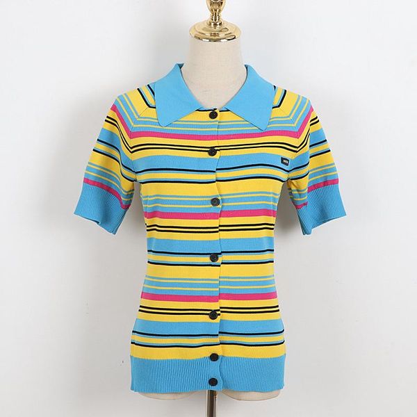 women's t-shirt color striped sweater 2021 summer vinatge korean ice silk knitwaer cardigan short-sleeved women clothing, White
women's t-shirt color striped sweater 2021 summer vinatge korean ice silk knitwaer cardigan short-sleeved women clothing, White