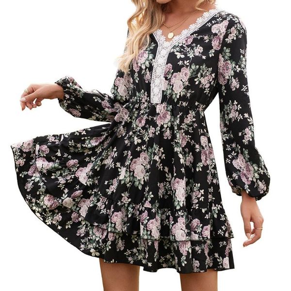 casual dresses 2021 european and american autumn winter floral print lace v-neck long-sleeved dress women, Black;gray
casual dresses 2021 european and american autumn winter floral print lace v-neck long-sleeved dress women, Black;gray