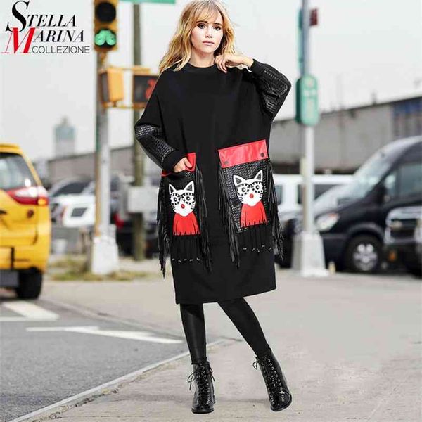 new woman winter unique style black dress plus size midi pu long sleeve cartoon pocket fringes ladies cute large dress robe 3084 210409, Black;gray
new woman winter unique style black dress plus size midi pu long sleeve cartoon pocket fringes ladies cute large dress robe 3084 210409, Black;gray