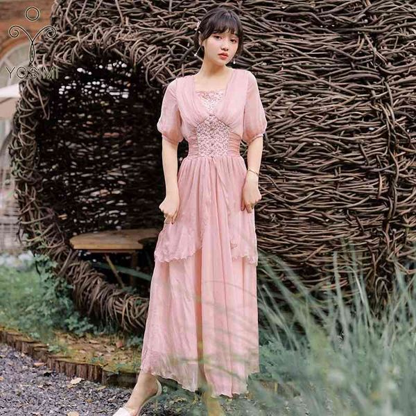yosimi elegant pink party long women dress summer maxi vintage short sleeve v-neck chiffon and lace female vestidos 210604, Black;gray
yosimi elegant pink party long women dress summer maxi vintage short sleeve v-neck chiffon and lace female vestidos 210604, Black;gray