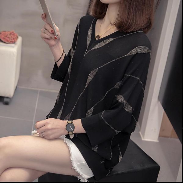 plus size v neck women sweater knitted spring summer oversize jumpers loose silver striped batwing sleeve korean chic, White;black
plus size v neck women sweater knitted spring summer oversize jumpers loose silver striped batwing sleeve korean chic, White;black