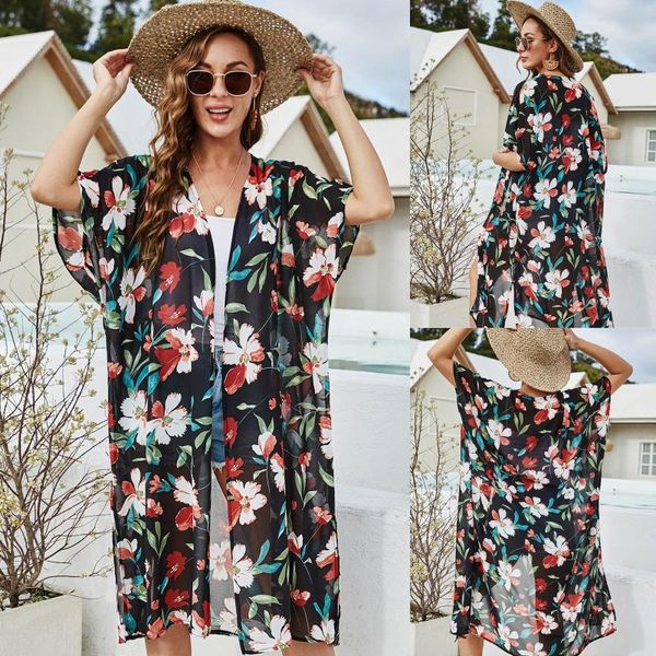 women's swimwear beach cover up kimono vintage print floral holiday bikini outing boho loose long cardigan covers pareo cover-up kaftan, White;black
women's swimwear beach cover up kimono vintage print floral holiday bikini outing boho loose long cardigan covers pareo cover-up kaftan, White;black
