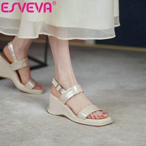 sandals esveva 2021 elegant leather wedge high heel summer platform women shoes slingback buckle female pumps size 34-40, Black
sandals esveva 2021 elegant leather wedge high heel summer platform women shoes slingback buckle female pumps size 34-40, Black