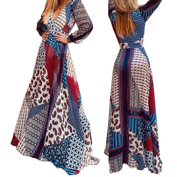 fall women bohemian maxi dress long sleeve deep v neck backless high waist patchwork casual dresses, Black;gray
fall women bohemian maxi dress long sleeve deep v neck backless high waist patchwork casual dresses, Black;gray