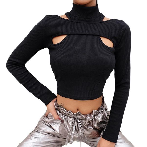 women's t-shirt woman's fashionable solid color turtleneck long sleeve hollowed-out slim midriff-baring pullover daily life, White
women's t-shirt woman's fashionable solid color turtleneck long sleeve hollowed-out slim midriff-baring pullover daily life, White