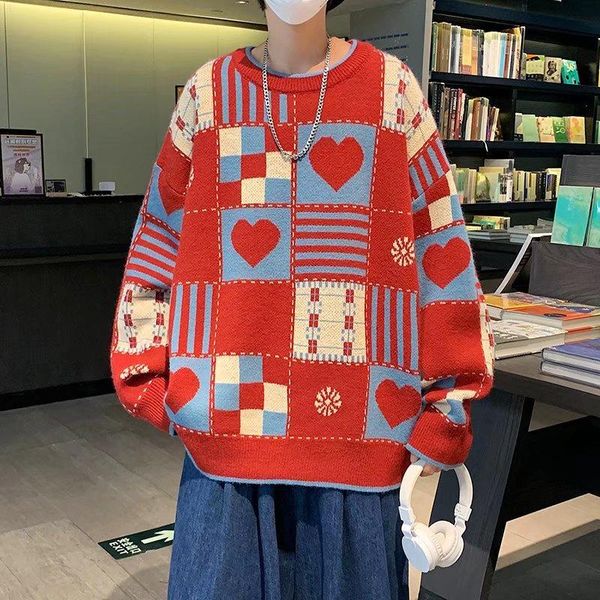 men's sweaters sweater round neck japanese autumn tide long-sleeved loose pullover love pattern, White;black
men's sweaters sweater round neck japanese autumn tide long-sleeved loose pullover love pattern, White;black