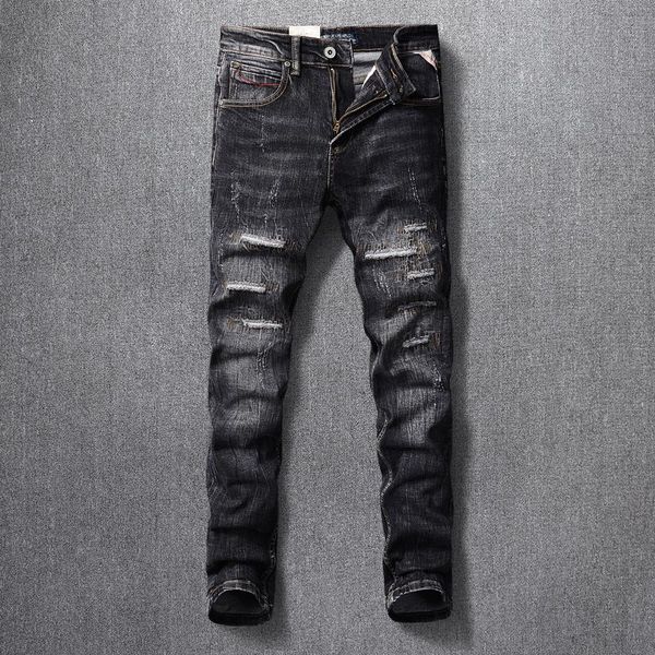 men's jeans european street fashion men retro elastic slim fit ripped destroyed embroidery designer vintage denim punk pants, Blue
men's jeans european street fashion men retro elastic slim fit ripped destroyed embroidery designer vintage denim punk pants, Blue