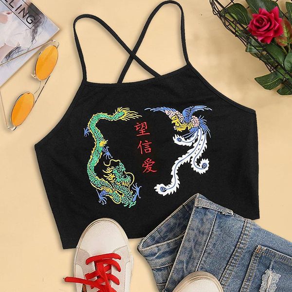 women's tanks & camis woman halter dragon print vest chinese style black sleeveless tank 2021 summer spaghetti strap short shirt, White
women's tanks & camis woman halter dragon print vest chinese style black sleeveless tank 2021 summer spaghetti strap short shirt, White