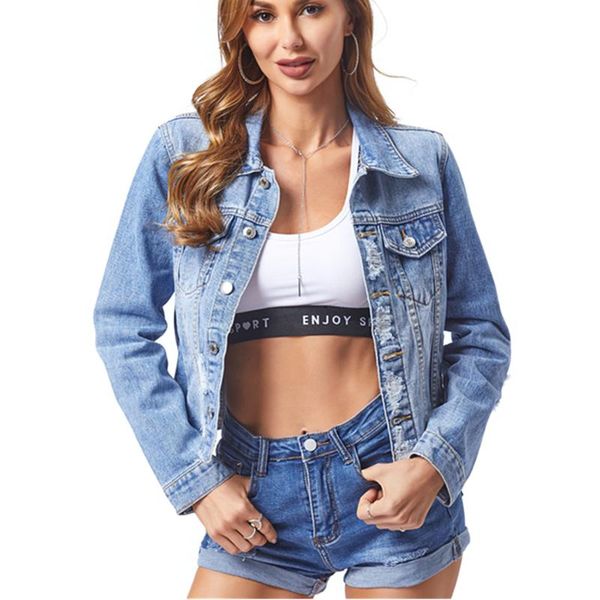 short ripped denim jacket women's 2021 spring autumn fashion single-breasted lapel long-sleeved personality coat trendy jackets, Black;brown
short ripped denim jacket women's 2021 spring autumn fashion single-breasted lapel long-sleeved personality coat trendy jackets, Black;brown