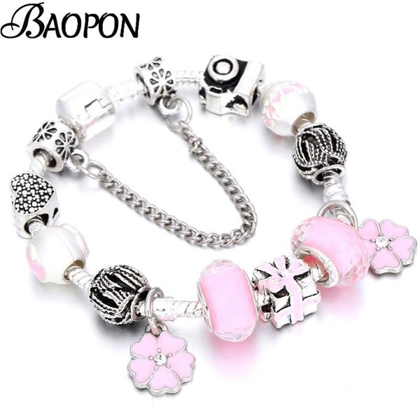 charm bracelets baopon silver plated snake chain with pink flower murano glass beads diy brand for women jewelry gift, Golden;silver
charm bracelets baopon silver plated snake chain with pink flower murano glass beads diy brand for women jewelry gift, Golden;silver