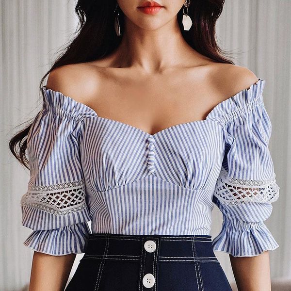 blue white women shirts striped lantern sleeve square neck slim fitted and blouses office lady dt1bst003
blue white women shirts striped lantern sleeve square neck slim fitted and blouses office lady dt1bst003