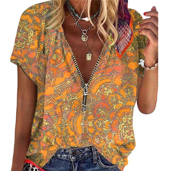 women's blouses & shirts vintage zipper blouse summer retro print v-neck short sleeve loose shirt ladies casual breathable, White
women's blouses & shirts vintage zipper blouse summer retro print v-neck short sleeve loose shirt ladies casual breathable, White