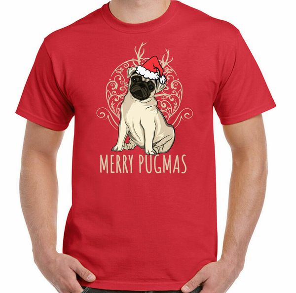 Merry pugmas Man Funny Christmas T-Shirt Dog Pug Animals Puppy Secret, White;black