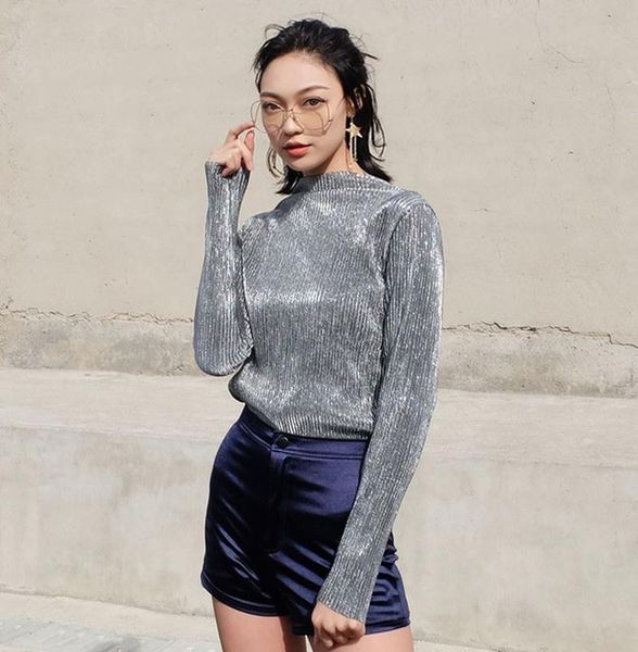 sequin solid turtleneck slim women t shirts super bling chic street tshirts woman summer sp165, White
sequin solid turtleneck slim women t shirts super bling chic street tshirts woman summer sp165, White