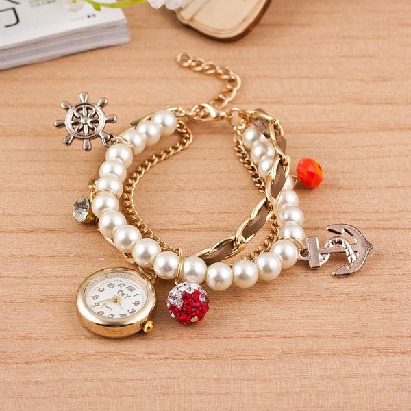 wristwatches style bracelet watch for women fashion creative pearl nautical wind anchor watches relogios feminino, Slivery;brown
wristwatches style bracelet watch for women fashion creative pearl nautical wind anchor watches relogios feminino, Slivery;brown