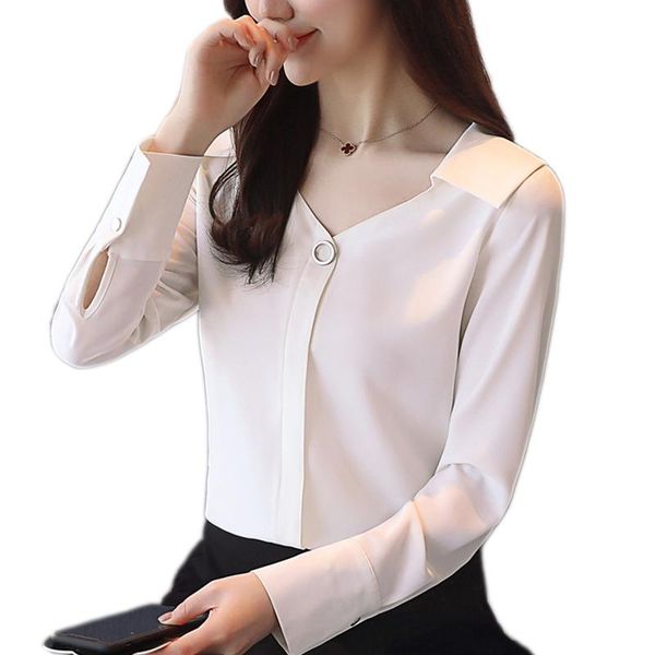 women's blouses & shirts chiffon shirt and blouse long-sleeved spring career korean loose v-neck women, White
women's blouses & shirts chiffon shirt and blouse long-sleeved spring career korean loose v-neck women, White