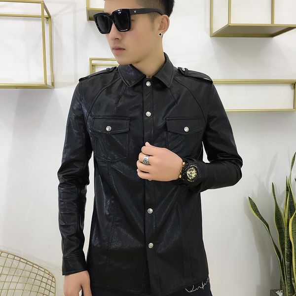 men's casual shirts fashion autumn and winter tide pu leather shirt long-sleeved european american personality, White;black
men's casual shirts fashion autumn and winter tide pu leather shirt long-sleeved european american personality, White;black